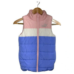 PUMA Puffer Vest Full Zip Pockets Youth Girls Size Small 7/8 Pink Purple White